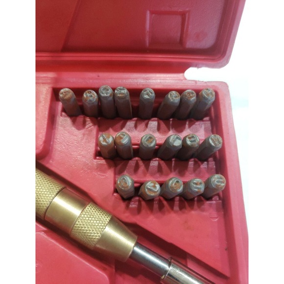 38pc AUTOMATIC LETTER / NUMBER STAMPER PUNCH SET Stamp Spring Loaded Brass Handl - Picture 3 of 4